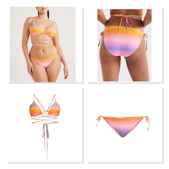 No Boundaries Strappy Wrap Triangle String Bikini Ombre Sunset NWT - Picture 14 of 16